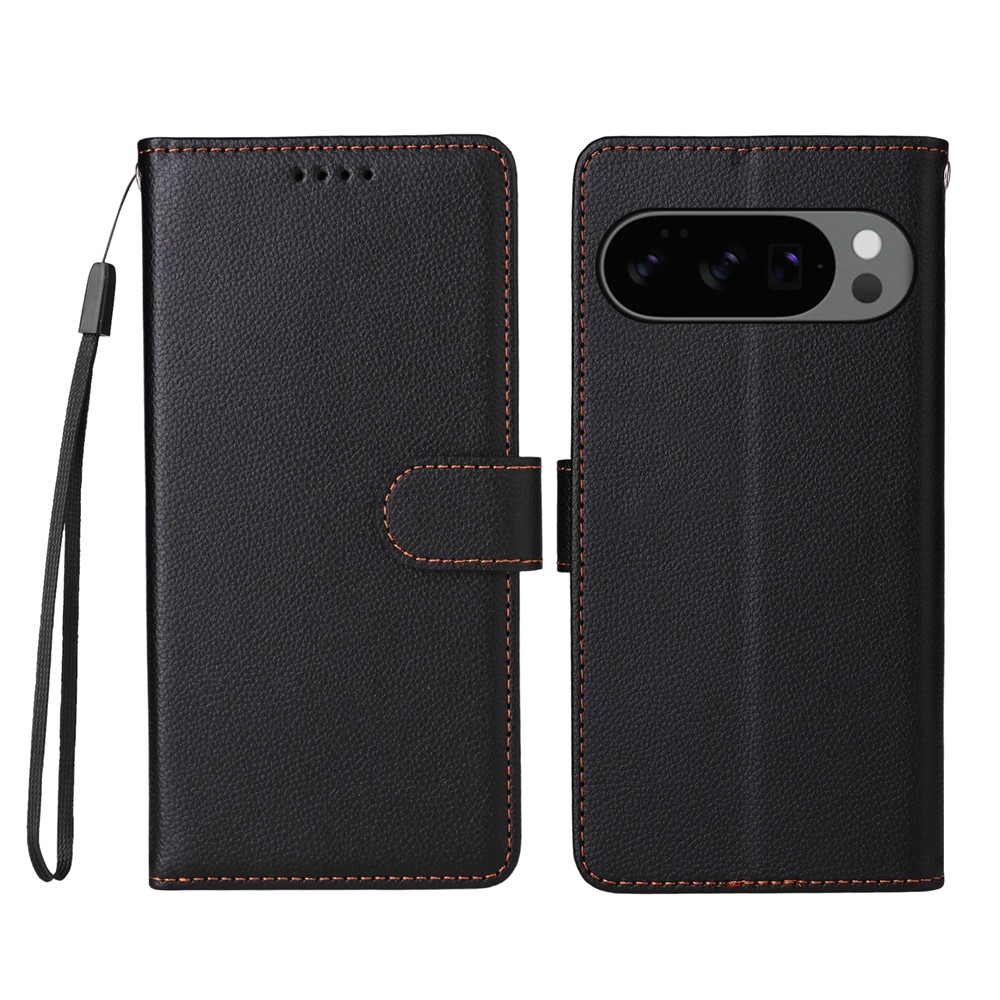 For Google Pixel 9 / Google Pixel 9 Pro / Google Pixel 10 Pro / Google Pixel 10 Case RFID Blocking 3 Card Slots PU Leather Phone Cover with Wrist Strap - Black