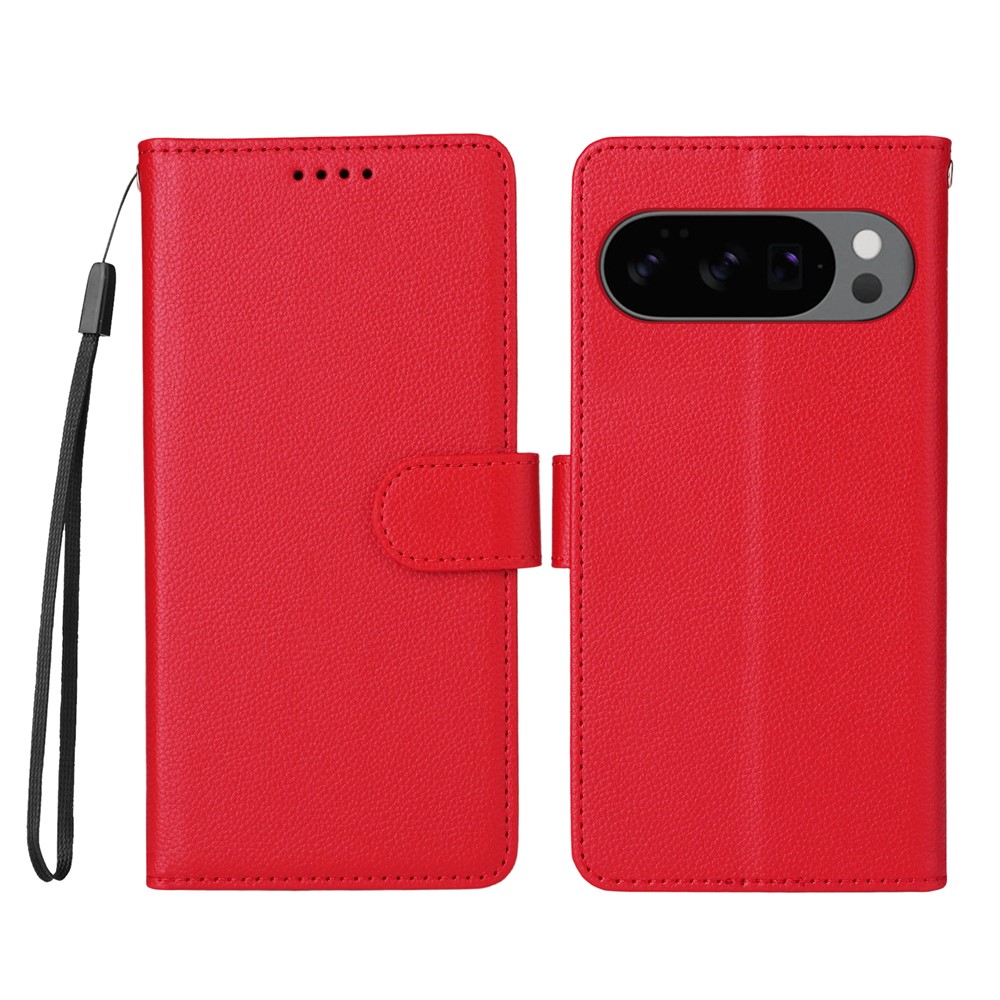 For Google Pixel 9 / Google Pixel 9 Pro / Google Pixel 10 Pro / Google Pixel 10 Case RFID Blocking 3 Card Slots PU Leather Phone Cover with Wrist Strap - Red