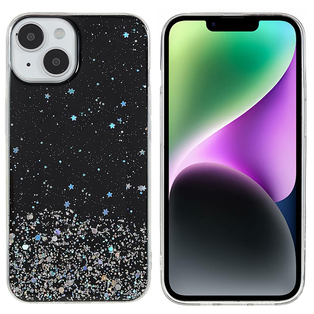 Bulk Purchasing For iPhone 15 Plus Case Starry Sky Sparkle Epoxy Anti-Drop TPU Phone Cover - Black