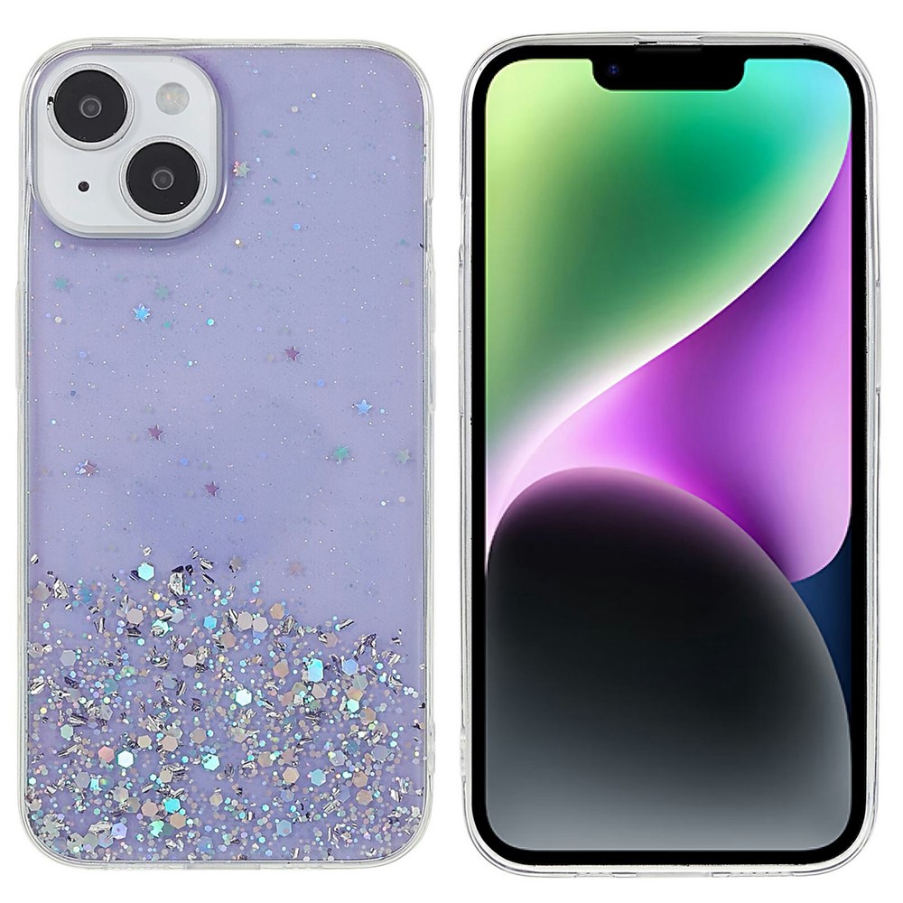 Bulk Purchasing For iPhone 15 Case Starry Sky Sparkle Epoxy Anti-Drop TPU Phone Cover - Purple