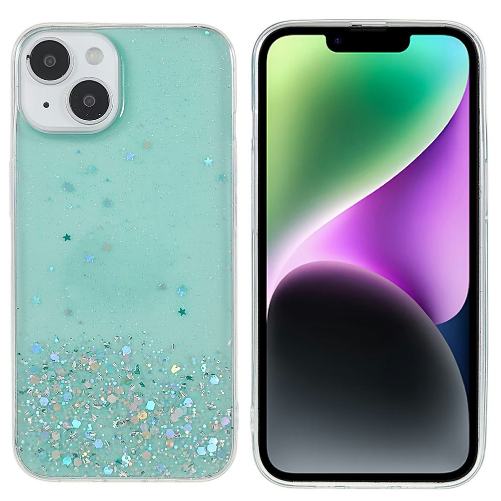 Bulk Purchasing For iPhone 15 Case Starry Sky Sparkle Epoxy Anti-Drop TPU Phone Cover - Green