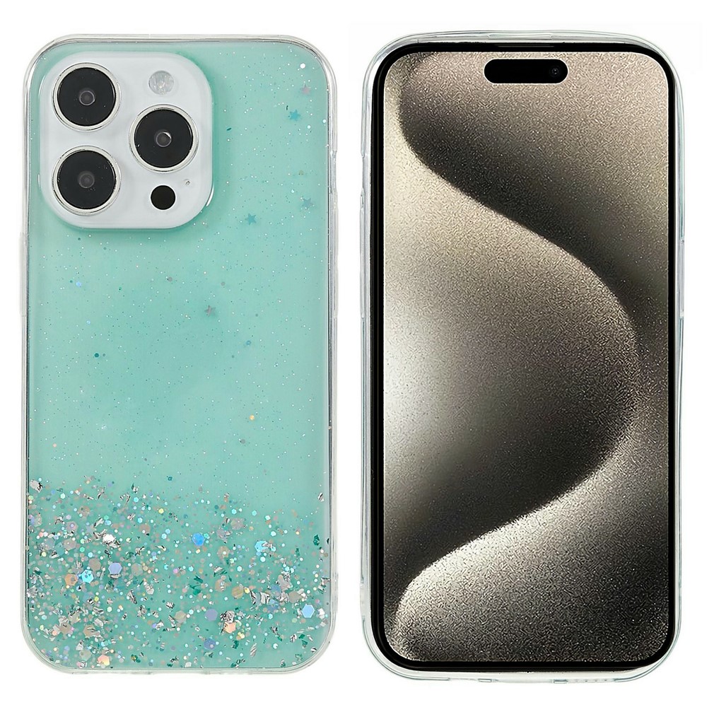 Bulk Purchasing For iPhone 15 Pro Case Starry Sky Sparkle Epoxy Anti-Drop TPU Phone Cover - Green