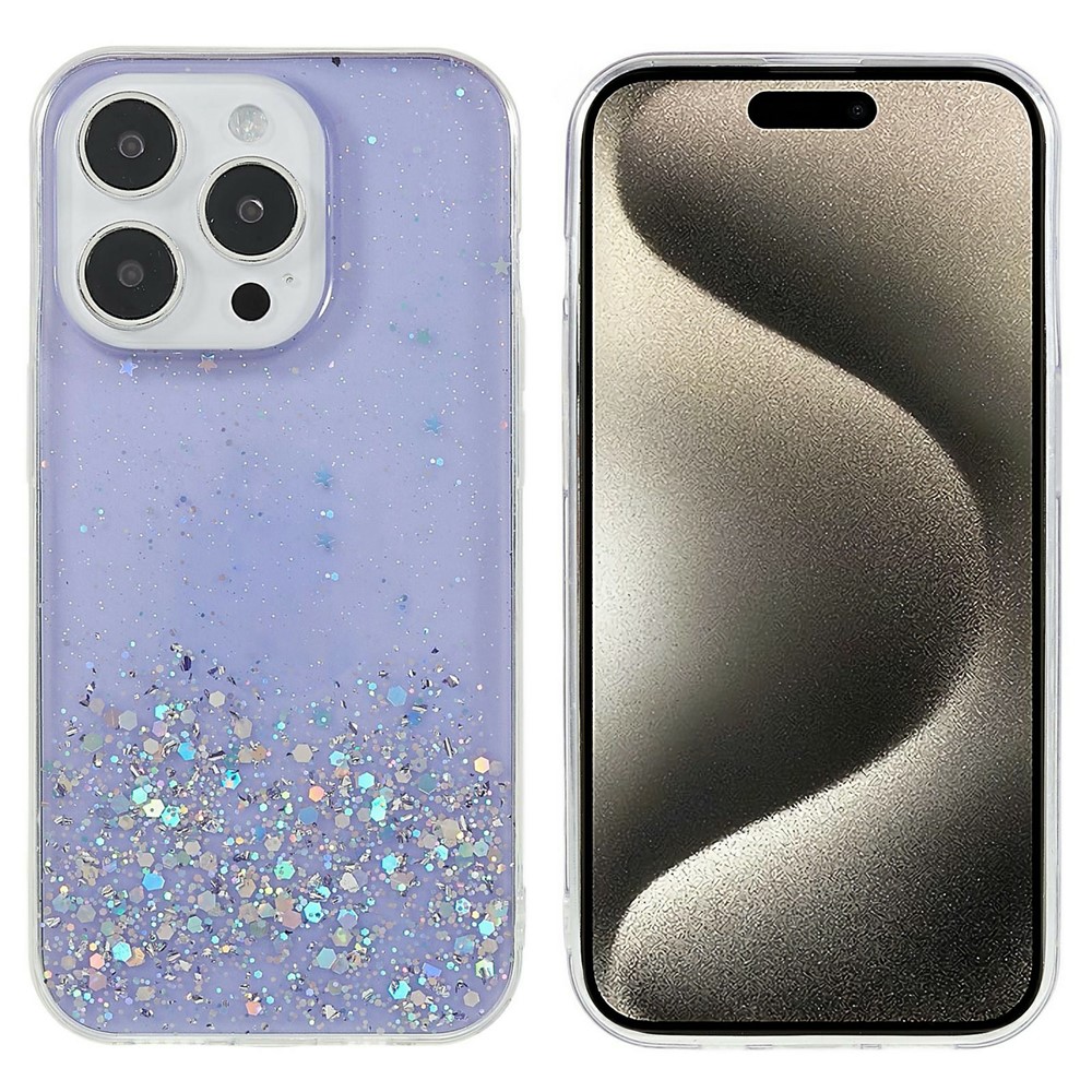 Bulk Purchasing For iPhone 15 Pro Case Starry Sky Sparkle Epoxy Anti-Drop TPU Phone Cover - Purple