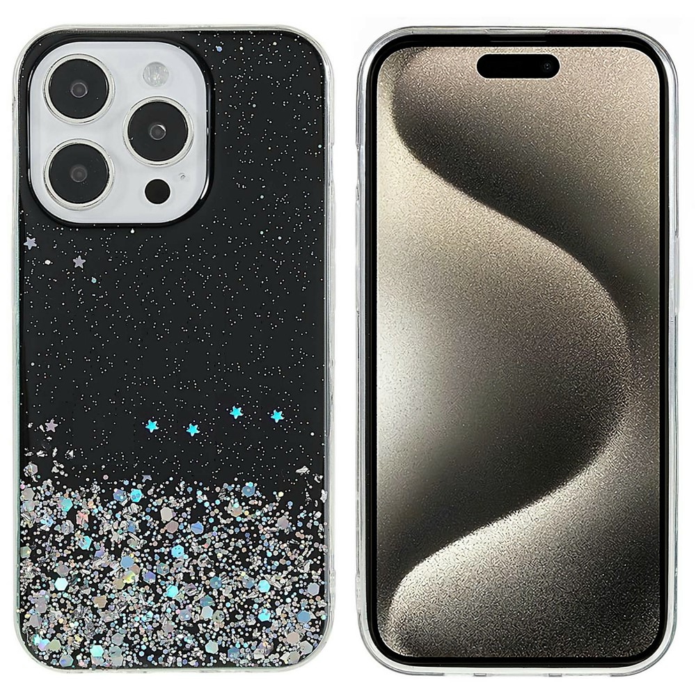Bulk Purchasing For iPhone 15 Pro Case Starry Sky Sparkle Epoxy Anti-Drop TPU Phone Cover - Black