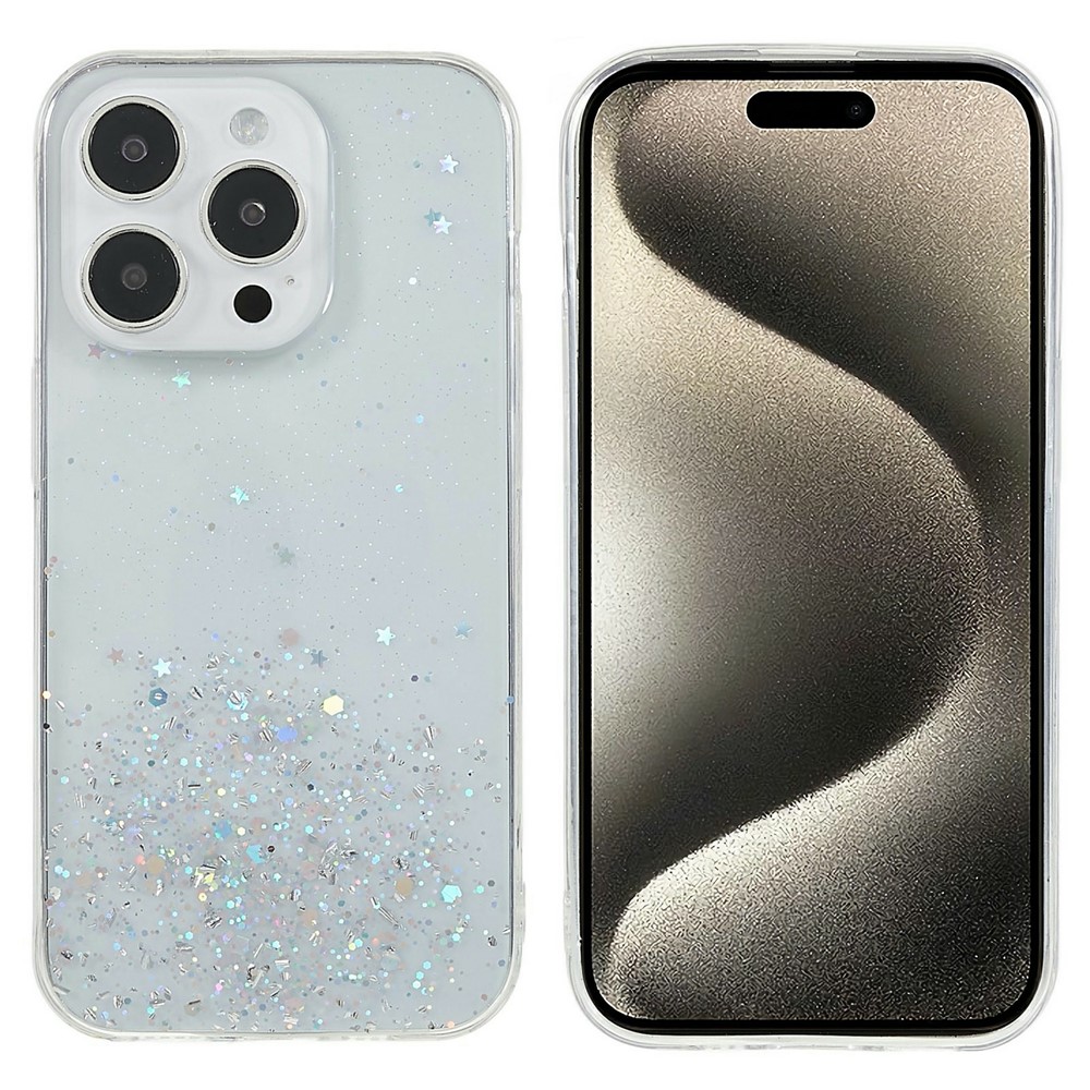 Bulk Purchasing For iPhone 15 Pro Max Case Starry Sky Sparkle Epoxy Anti-Drop TPU Phone Cover - Transparent