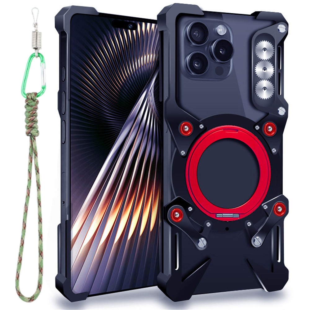 Bumper Case For iPhone 16 Plus / 15 Plus / 15 Pro Max / 14 Plus / 14 Pro Max / 13 Pro Max / 12 Pro Max , Kickstand Aluminum Alloy Magnetic Phone Cover - Black