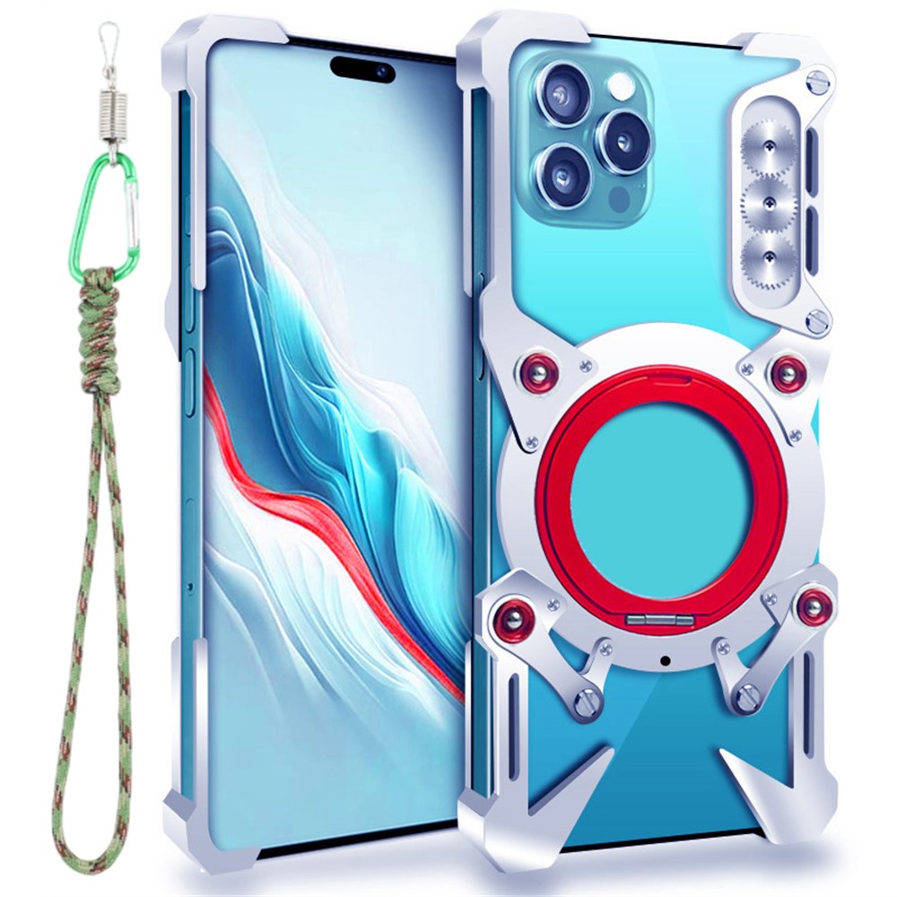 Bumper Case For iPhone 16 Plus / 15 Plus / 15 Pro Max / 14 Plus / 14 Pro Max / 13 Pro Max / 12 Pro Max , Kickstand Aluminum Alloy Magnetic Phone Cover - Silver