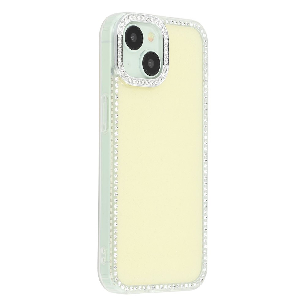 For iPhone 15 Case Rhinestone Edge Glitter Back TPU + PC IMD Phone Cover - Glitter Light Yellow