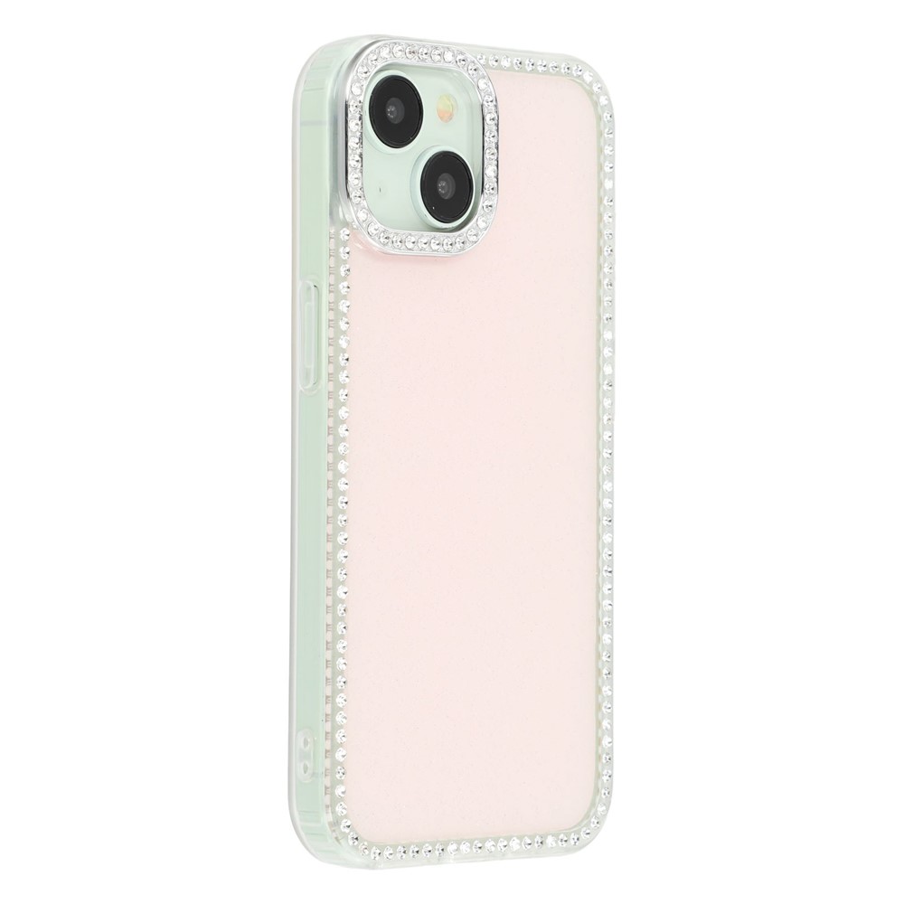 For iPhone 14 / 13 Case Rhinestone Edge Glitter Back TPU + PC IMD Phone Cover - Glitter Light Pink