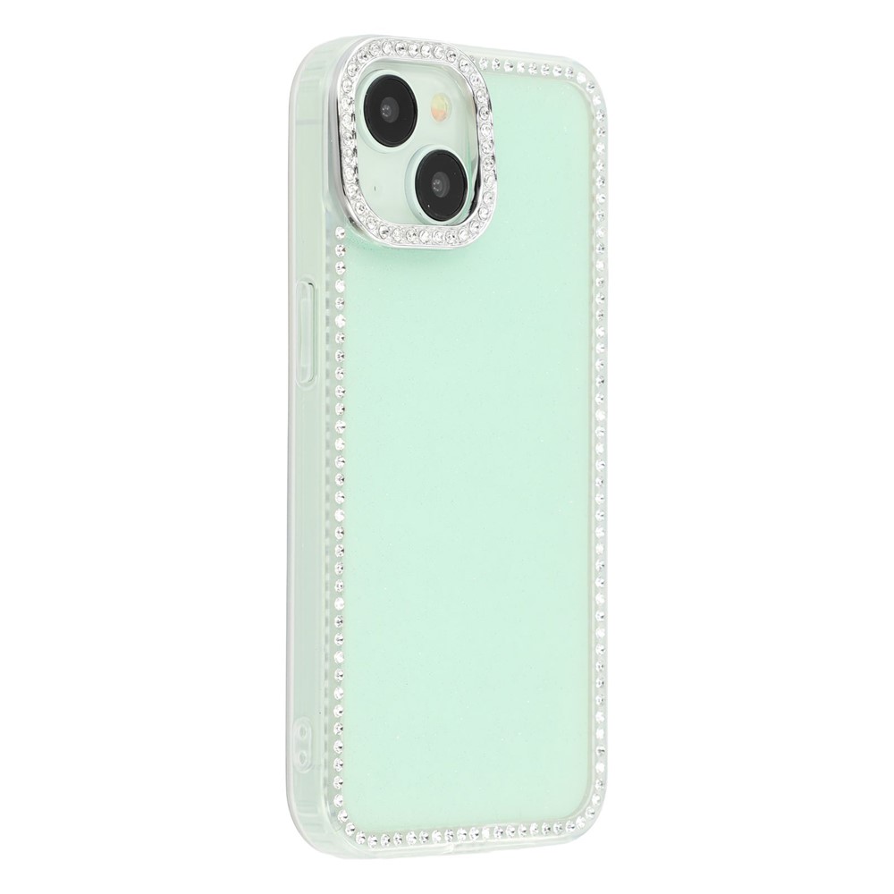 For iPhone 14 / 13 Case Rhinestone Edge Glitter Back TPU + PC IMD Phone Cover - Glitter Light Green