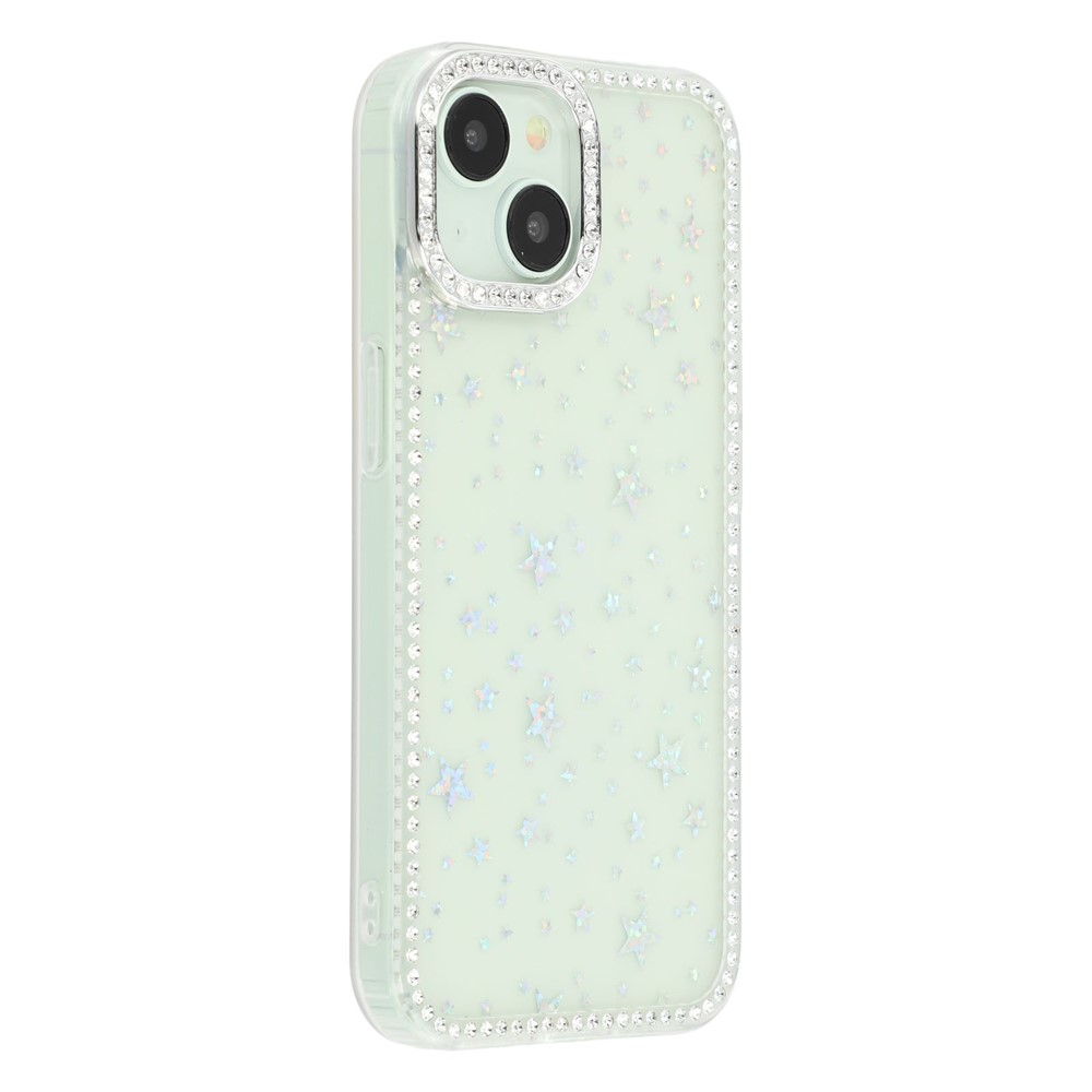 For iPhone 14 / 13 Case Rhinestone Edge Glitter Back TPU + PC IMD Phone Cover - Starry Transparent