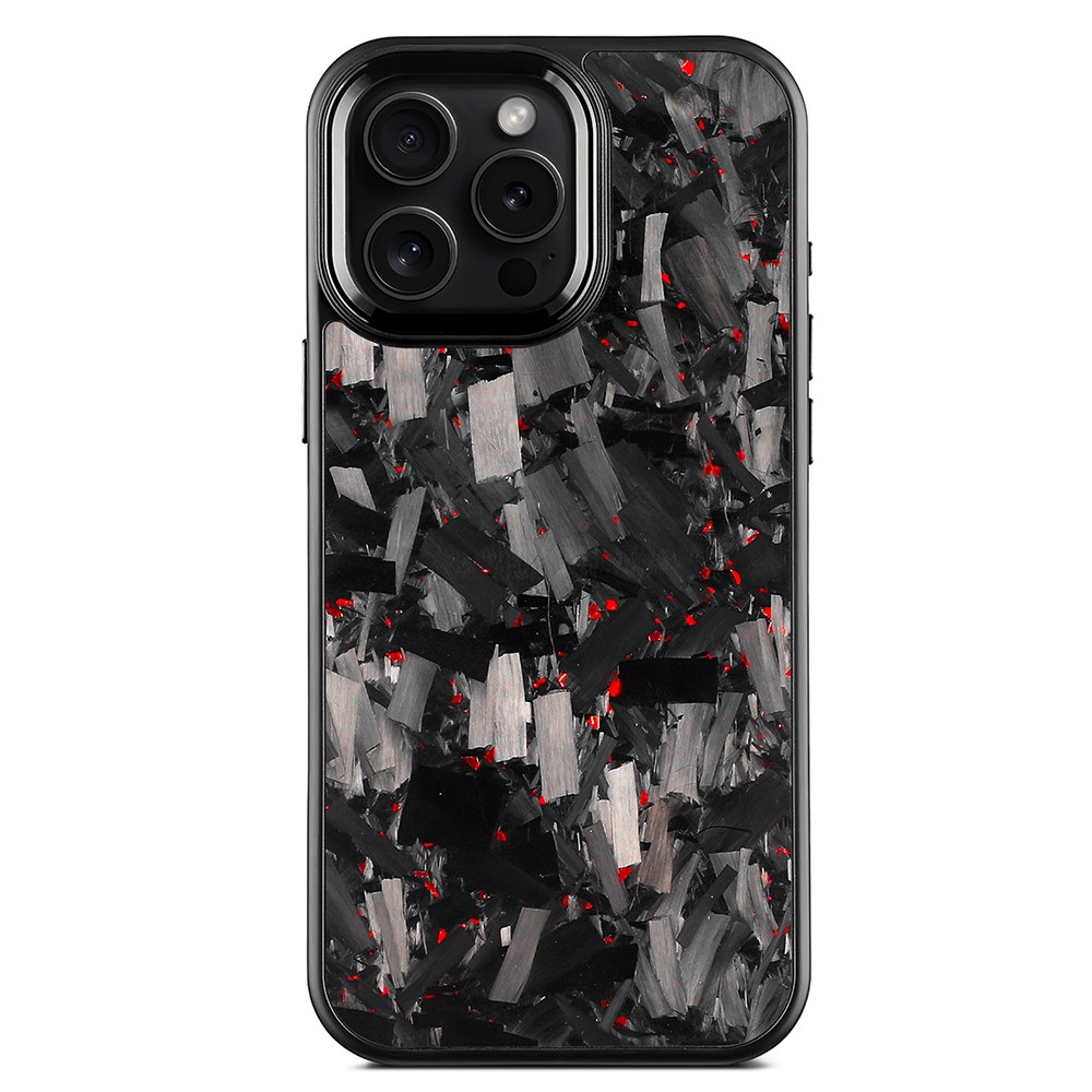 For iPhone 16 Pro Max Magnetic Case Large Texture Aramid Fiber + TPU Phone Cover with Metal Lens Frame - Black Lens Frame + Red