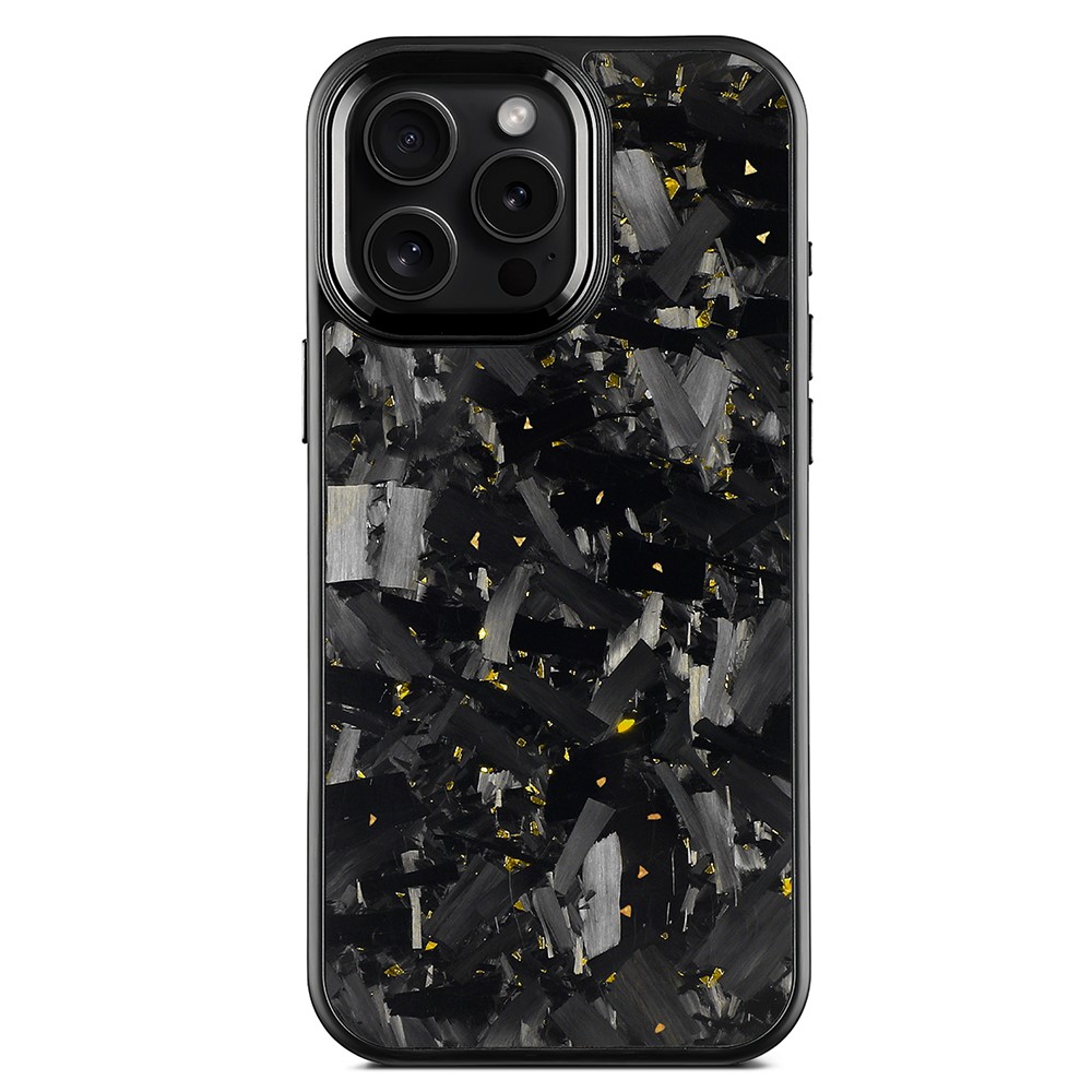 For iPhone 16 Pro Max Magnetic Case Large Texture Aramid Fiber + TPU Phone Cover with Metal Lens Frame - Black Lens Frame + Gold