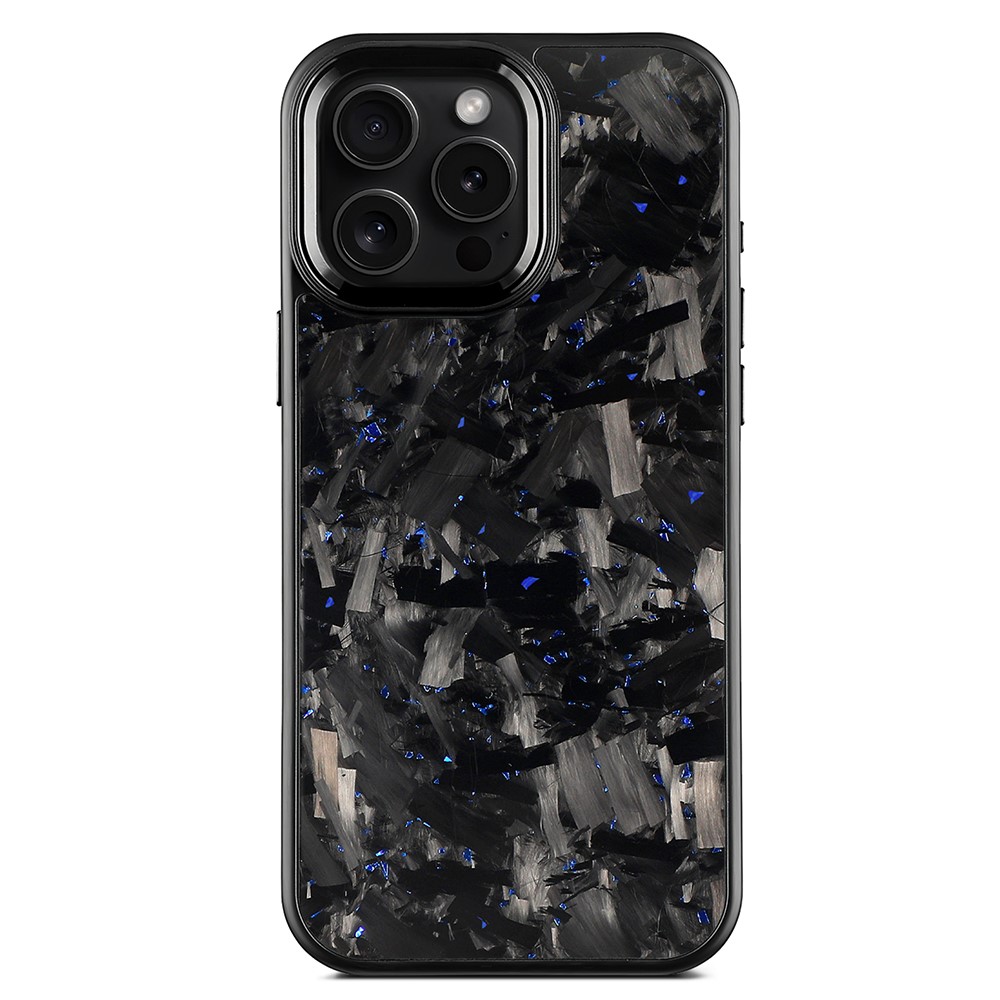 For iPhone 16 Pro Max Magnetic Case Large Texture Aramid Fiber + TPU Phone Cover with Metal Lens Frame - Black Lens Frame + Blue