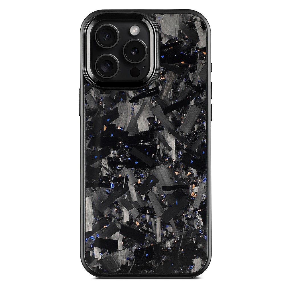 For iPhone 16 Pro Max Magnetic Case Large Texture Aramid Fiber + TPU Phone Cover with Metal Lens Frame - Black Lens Frame + Blue Gold