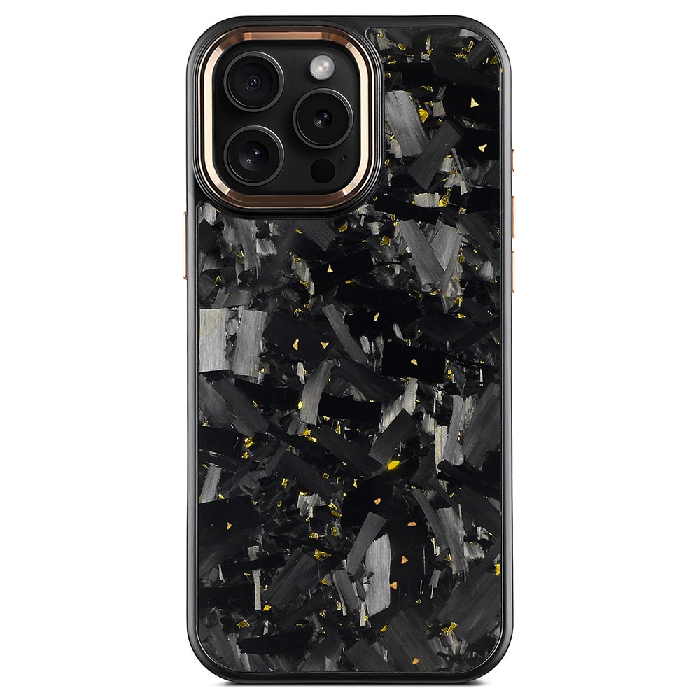 For iPhone 16 Pro Max Magnetic Case Large Texture Aramid Fiber + TPU Phone Cover with Metal Lens Frame - Gold Lens Frame + Gold