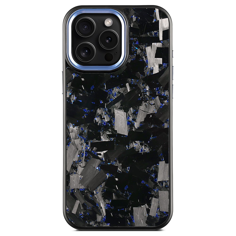 For iPhone 16 Pro Max Magnetic Case Large Texture Aramid Fiber + TPU Phone Cover with Metal Lens Frame - Blue Lens Frame + Blue