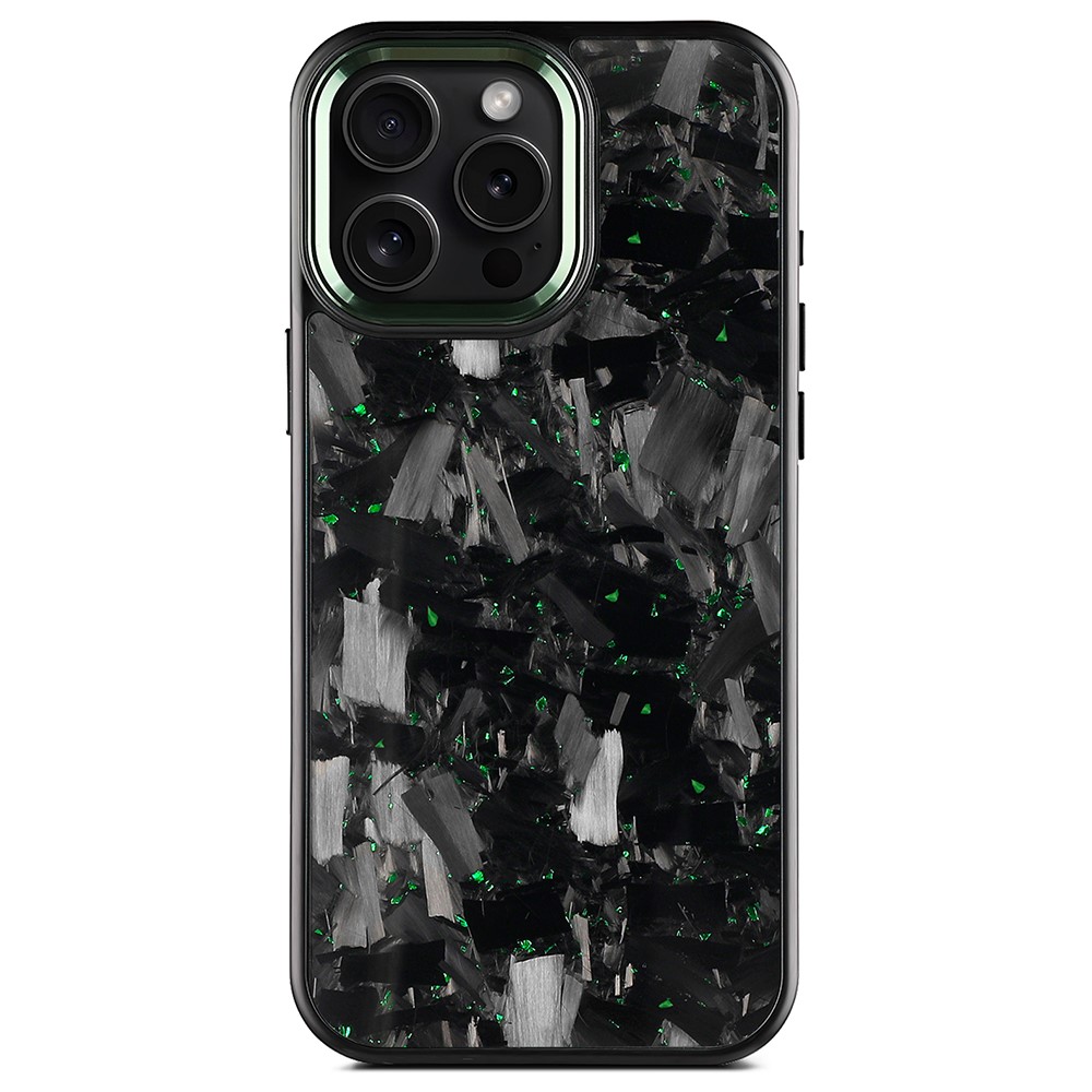 For iPhone 16 Pro Max Magnetic Case Large Texture Aramid Fiber + TPU Phone Cover with Metal Lens Frame - Green Lens Frame + Green