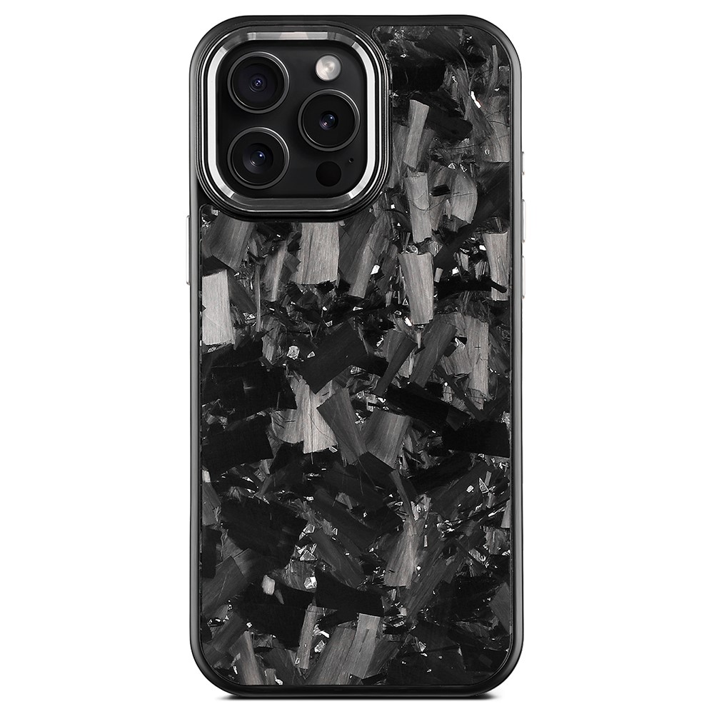 For iPhone 16 Pro Max Magnetic Case Large Texture Aramid Fiber + TPU Phone Cover with Metal Lens Frame - Silver Lens Frame + Black