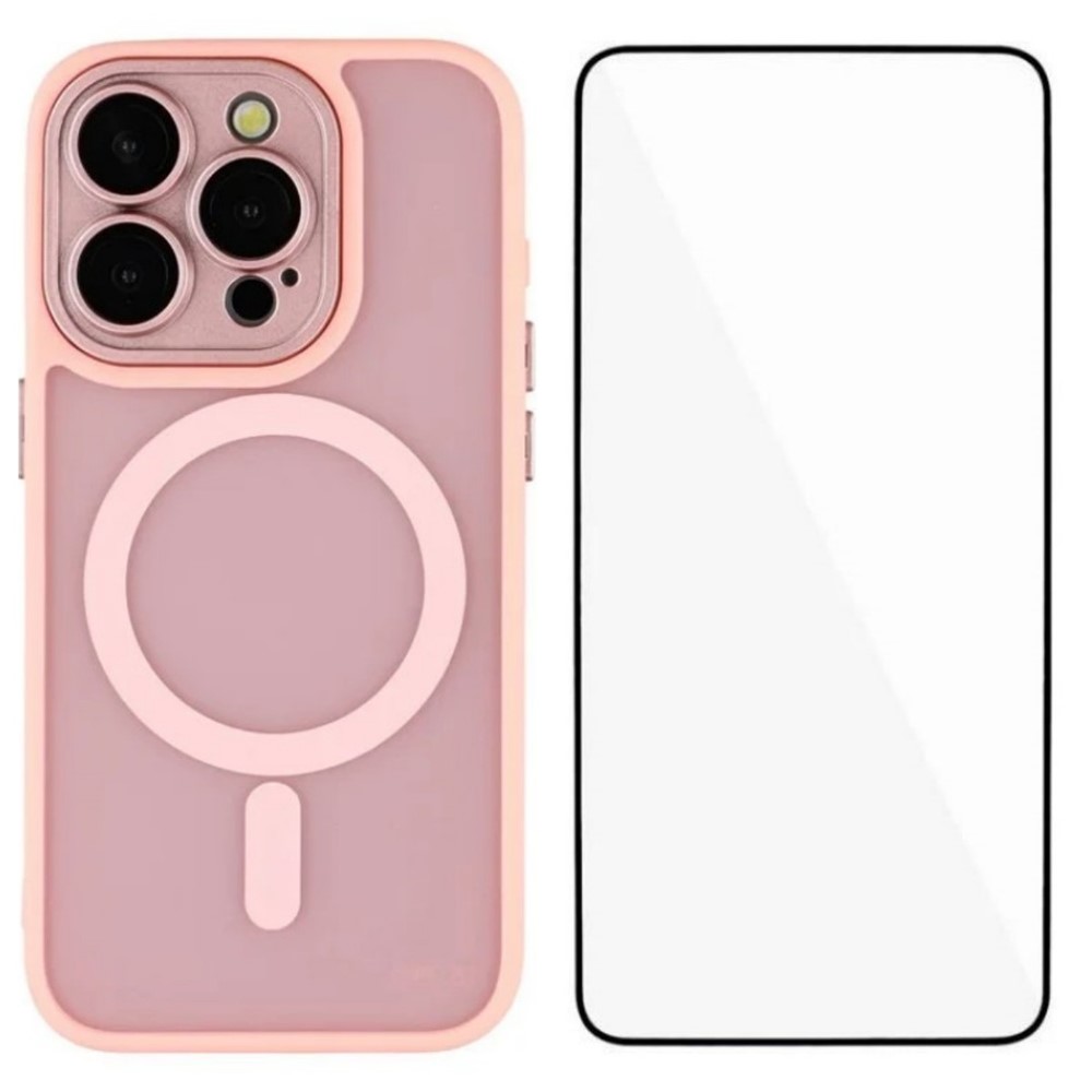 For iPhone 14 Pro Case Compatible with MagSafe WANLONFENG QB Series PC TPU Phone Cover with Screen Film - Pink