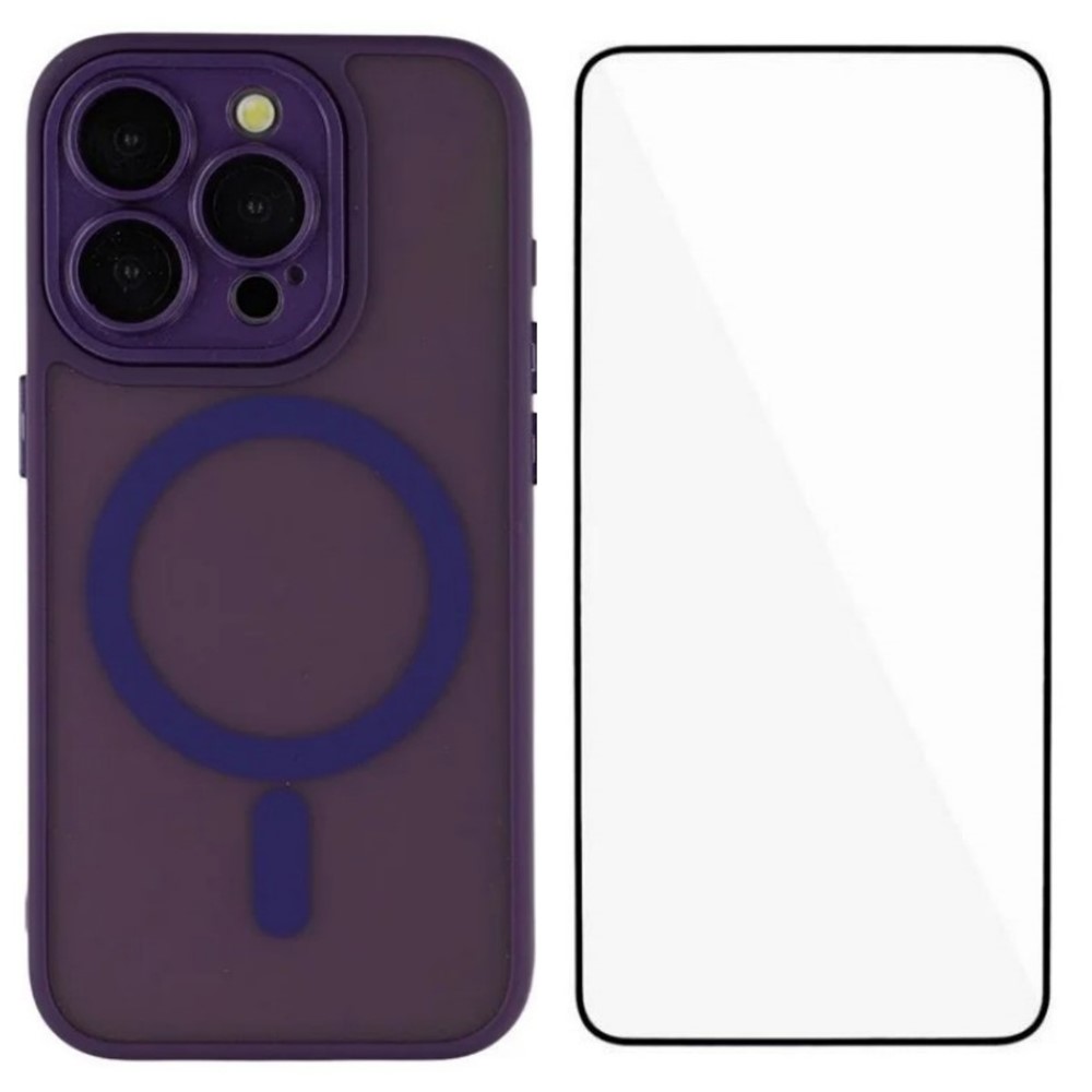 For iPhone 13 Pro Max 6.7 inch Case Compatible with MagSafe WANLONFENG QB Series PC TPU Phone Cover with Screen Film - Purple