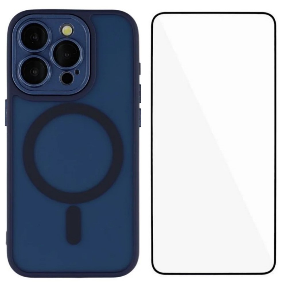 For iPhone 12 Pro 6.1 inch Case Compatible with MagSafe WANLONFENG QB Series PC TPU Phone Cover with Screen Film - Sapphire