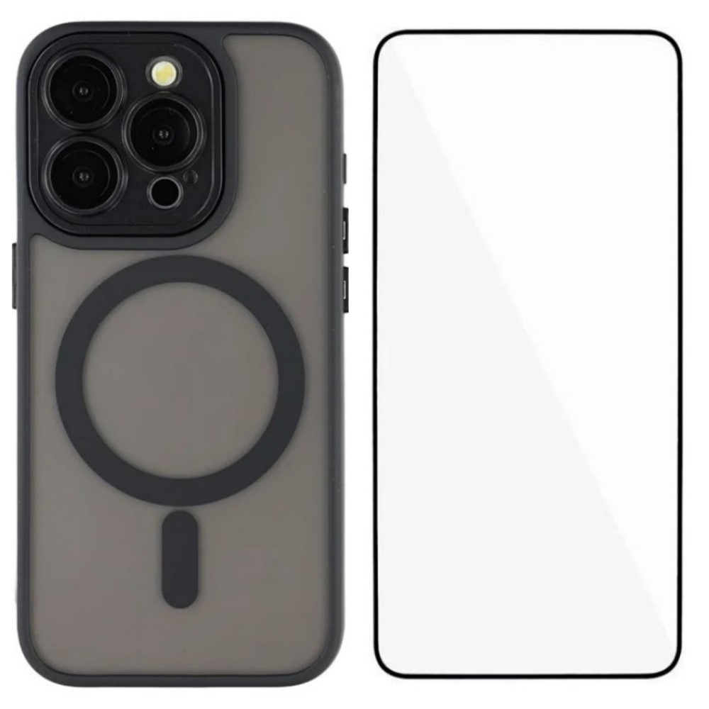 For iPhone 12 Pro 6.1 inch Case Compatible with MagSafe WANLONFENG QB Series PC TPU Phone Cover with Screen Film - Black