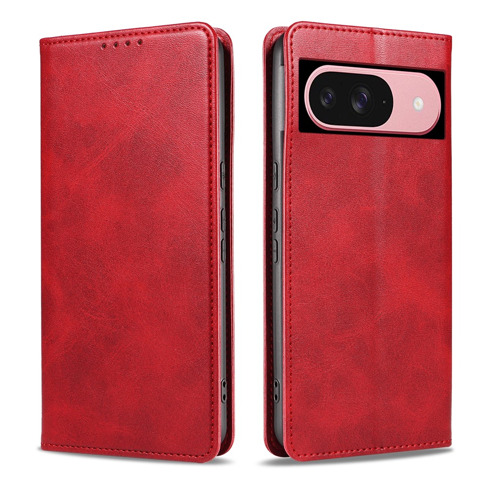 For Google Pixel 9 Wallet Case WANLONFENG NW1 Series Magnetic Closure Calf Texture Leather Phone Cover - Red