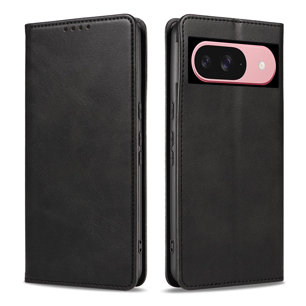 For Google Pixel 9 Pro Wallet Case WANLONFENG NW1 Series Magnetic Closure Calf Texture Leather Phone Cover - Black
