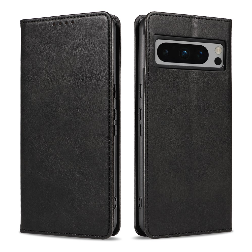 For Google Pixel 8 Pro Wallet Case WANLONFENG NW1 Series Magnetic Closure Calf Texture Leather Phone Cover - Black