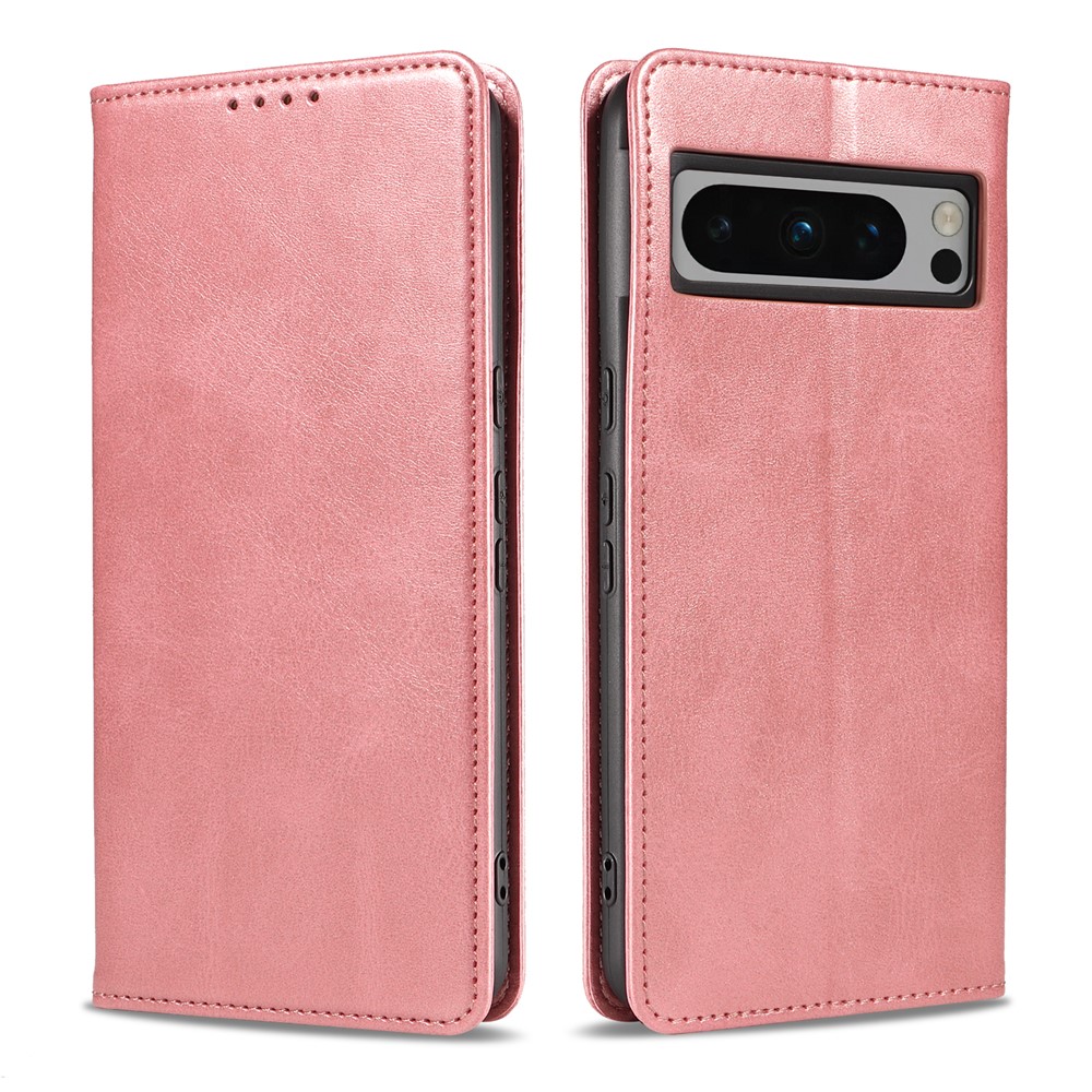 For Google Pixel 8 Pro Wallet Case WANLONFENG NW1 Series Magnetic Closure Calf Texture Leather Phone Cover - Pink