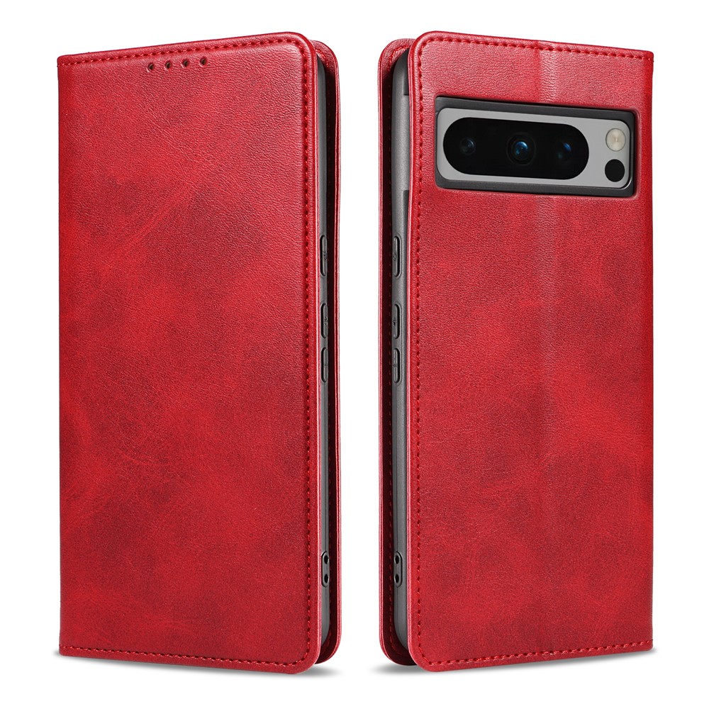 For Google Pixel 8 Pro Wallet Case WANLONFENG NW1 Series Magnetic Closure Calf Texture Leather Phone Cover - Red