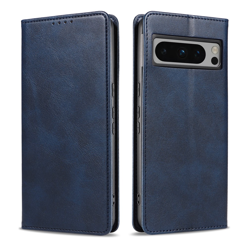 For Google Pixel 8 Pro Wallet Case WANLONFENG NW1 Series Magnetic Closure Calf Texture Leather Phone Cover - Sapphire