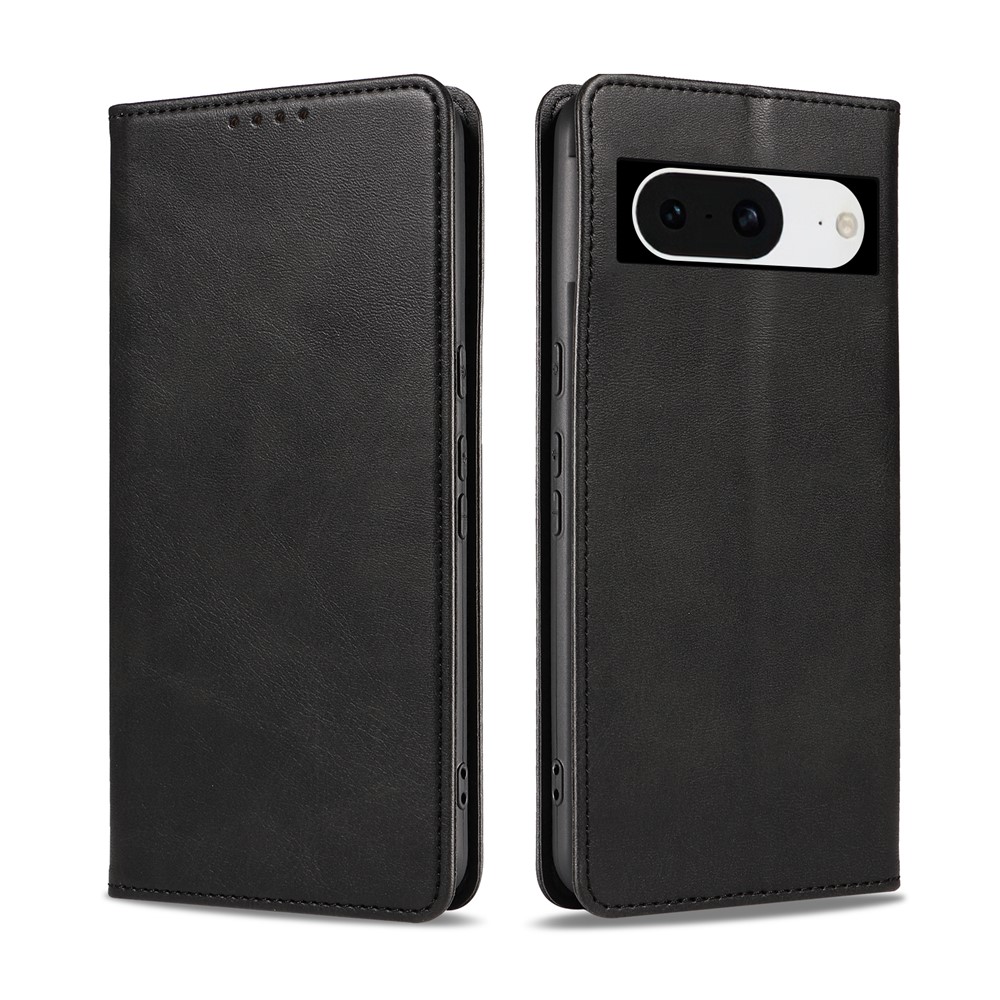For Google Pixel 8 Wallet Case WANLONFENG NW1 Series Magnetic Closure Calf Texture Leather Phone Cover - Black