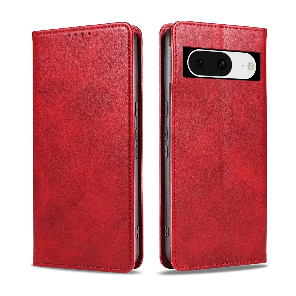 For Google Pixel 8 Wallet Case WANLONFENG NW1 Series Magnetic Closure Calf Texture Leather Phone Cover - Red