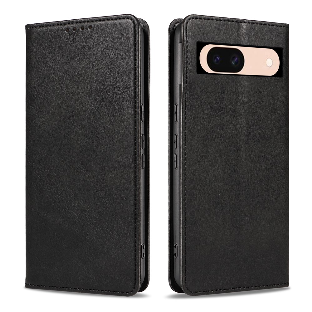 For Google Pixel 8a Wallet Case WANLONFENG NW1 Series Magnetic Closure Calf Texture Leather Phone Cover - Black