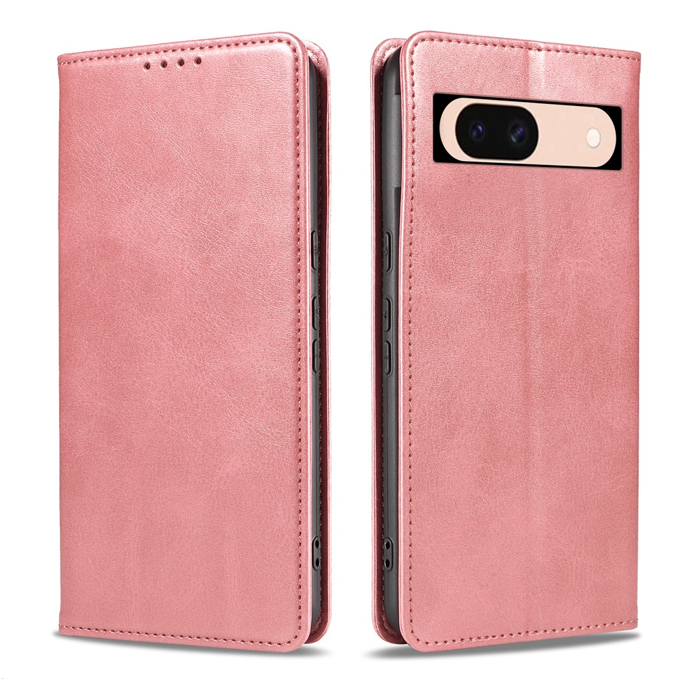 For Google Pixel 8a Wallet Case WANLONFENG NW1 Series Magnetic Closure Calf Texture Leather Phone Cover - Pink