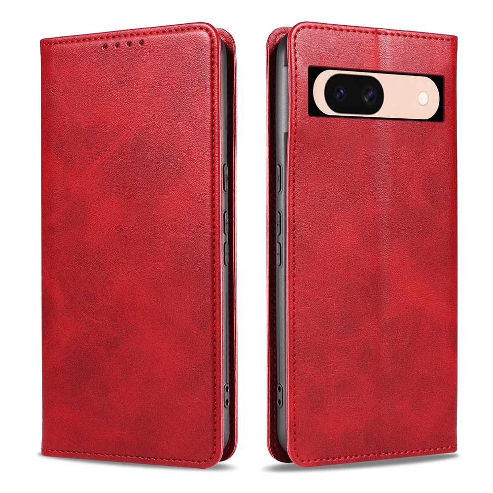 For Google Pixel 8a Wallet Case WANLONFENG NW1 Series Magnetic Closure Calf Texture Leather Phone Cover - Red
