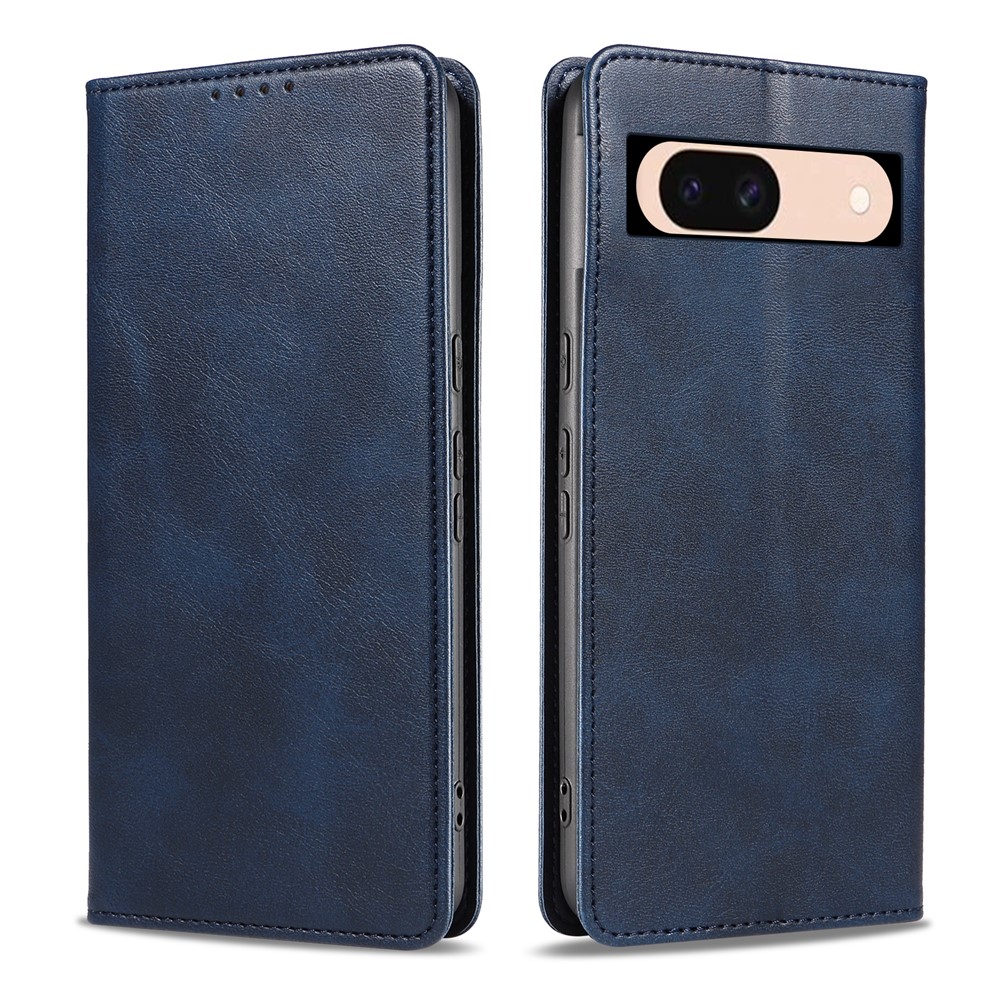 For Google Pixel 8a Wallet Case WANLONFENG NW1 Series Magnetic Closure Calf Texture Leather Phone Cover - Sapphire