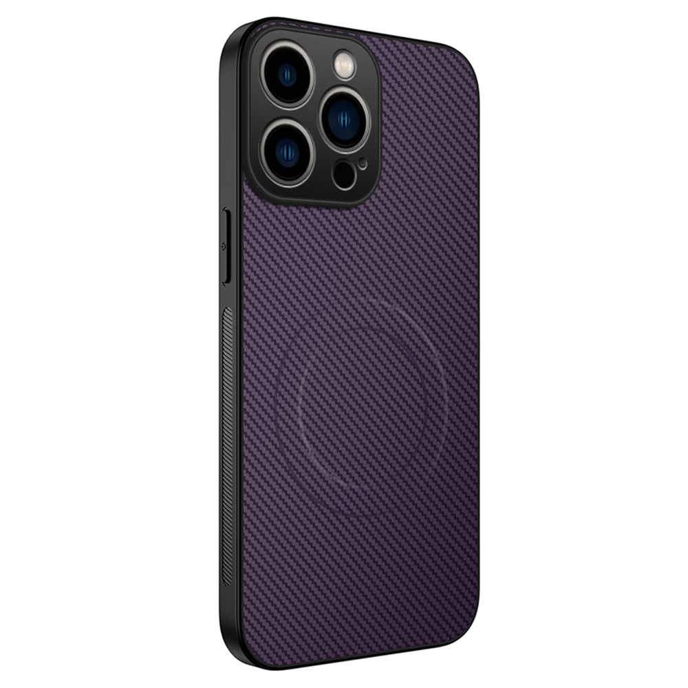 For iPhone 13 Pro 6.1 inch Case Compatible with MagSafe WANLONFENG TQ Series Carbon Fiber Texture PC TPU Phone Cover - Purple