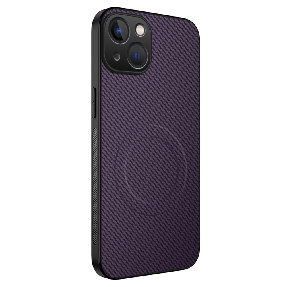 For iPhone 14 Case Compatible with MagSafe WANLONFENG TQ Series Carbon Fiber Texture PC TPU Phone Cover - Purple