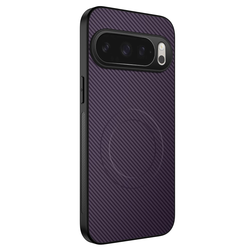 For Google Pixel 10 Pro XL Case Compatible with MagSafe WANLONFENG TQ Series Carbon Fiber Texture PC TPU Phone Cover - Purple