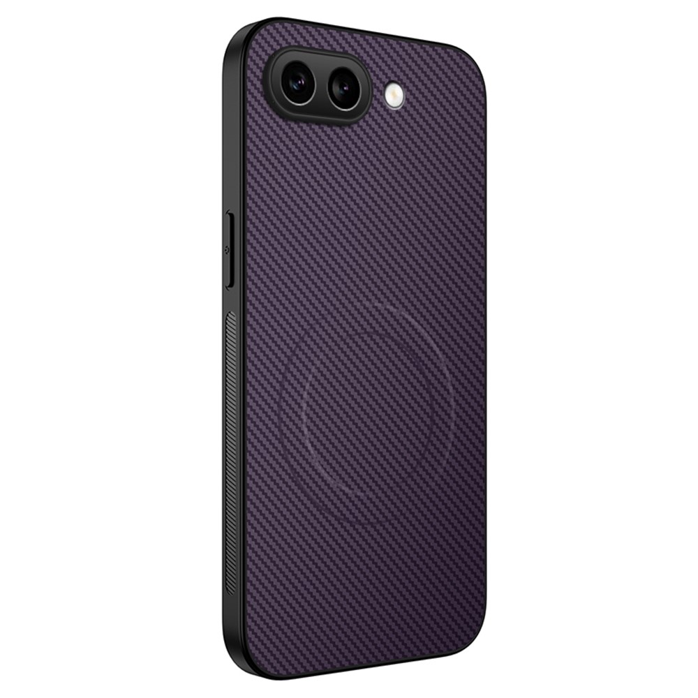 For Google Pixel 9a Case Compatible with MagSafe WANLONFENG TQ Series Carbon Fiber Texture PC TPU Phone Cover - Purple