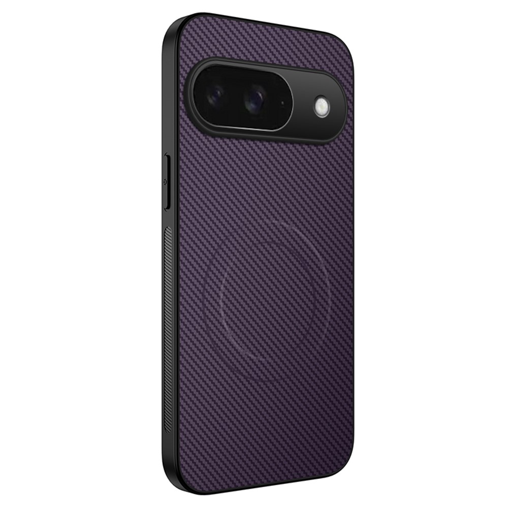 For Google Pixel 9 Case Compatible with MagSafe WANLONFENG TQ Series Carbon Fiber Texture PC TPU Phone Cover - Purple