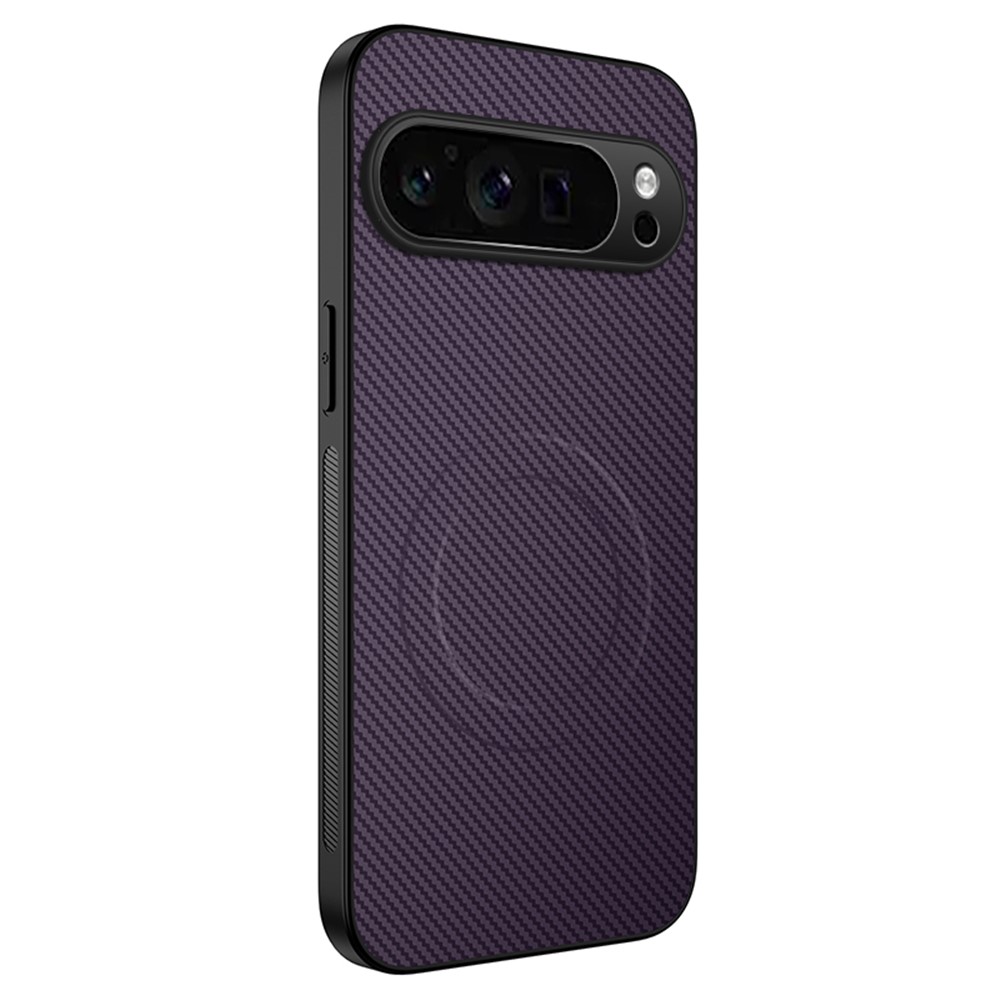 For Google Pixel 9 Pro XL Case Compatible with MagSafe WANLONFENG TQ Series Carbon Fiber Texture PC TPU Phone Cover - Purple
