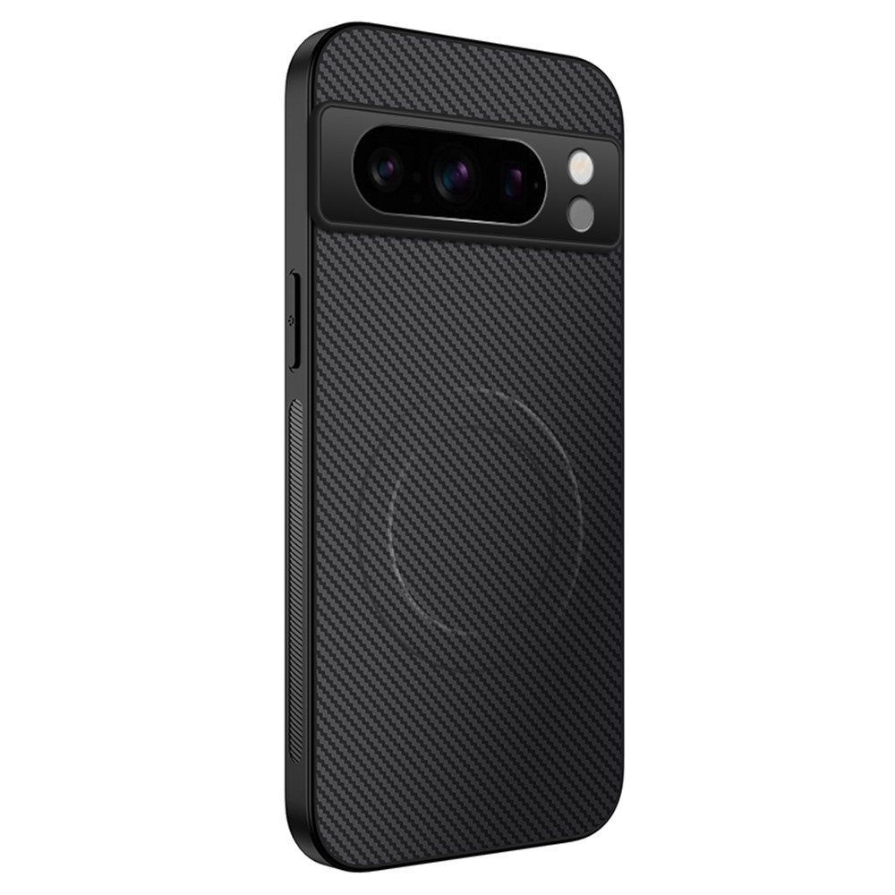 For Google Pixel 8 Pro Case Compatible with MagSafe WANLONFENG TQ Series Carbon Fiber Texture PC TPU Phone Cover - Black
