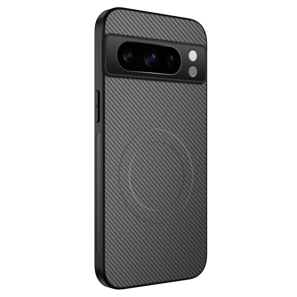 For Google Pixel 8 Pro Case Compatible with MagSafe WANLONFENG TQ Series Carbon Fiber Texture PC TPU Phone Cover - Grey