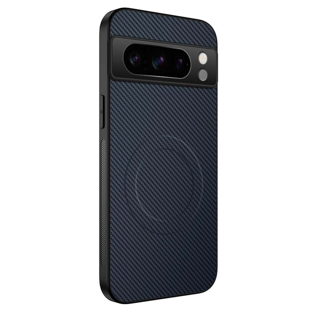 For Google Pixel 8 Pro Case Compatible with MagSafe WANLONFENG TQ Series Carbon Fiber Texture PC TPU Phone Cover - Sapphire