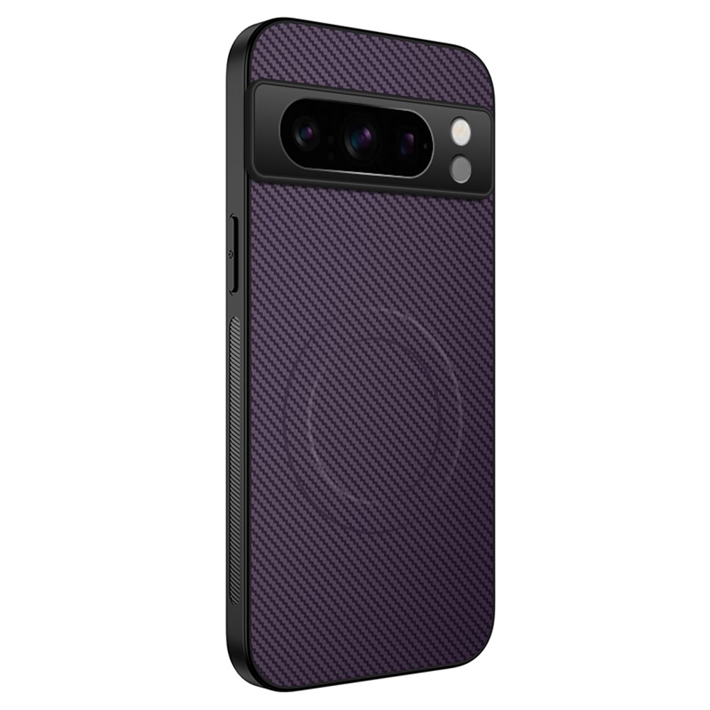 For Google Pixel 8 Pro Case Compatible with MagSafe WANLONFENG TQ Series Carbon Fiber Texture PC TPU Phone Cover - Purple
