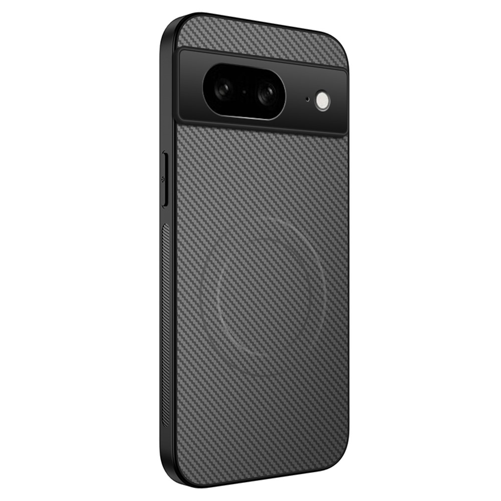 For Google Pixel 8 Case Compatible with MagSafe WANLONFENG TQ Series Carbon Fiber Texture PC TPU Phone Cover - Grey